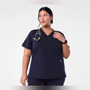 Figs Navy V-Neck Short Sleeve Scrub Top